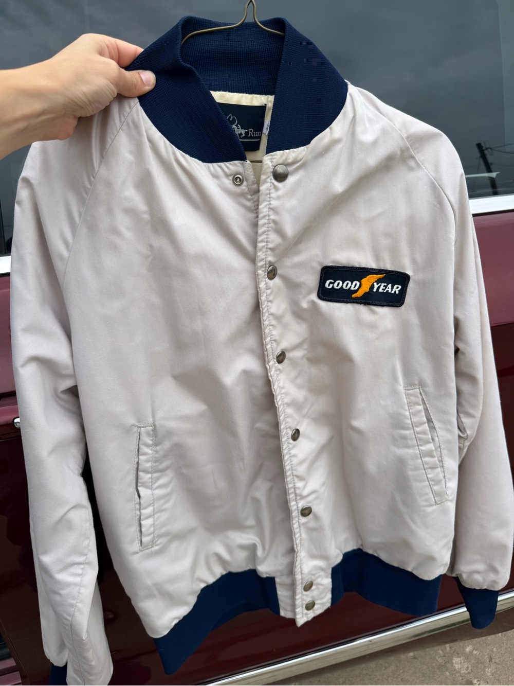 Custom Vtg 80s/90s Goodyear Patch Hunters Run Gray Bomber Jacket M
